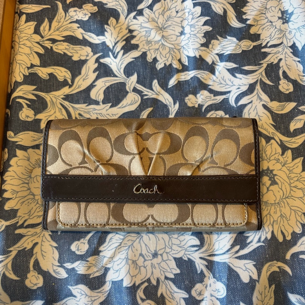 Coach Signature Tan and Brown Clutch